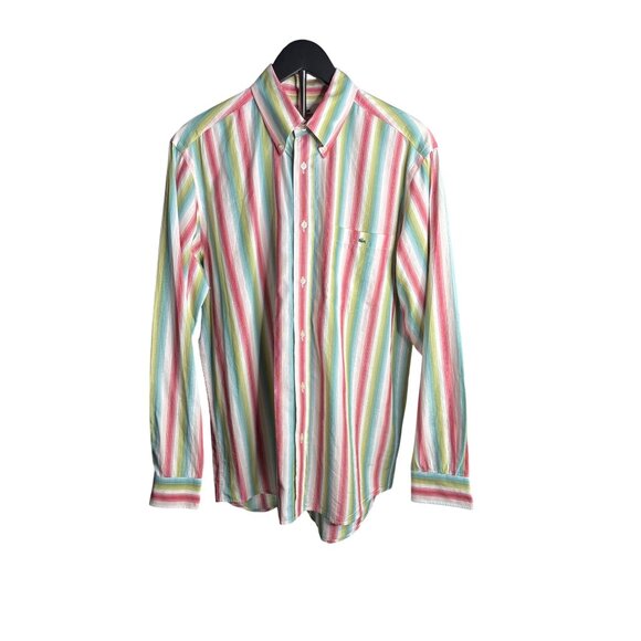 90's Lacoste Men's Colorful Stripe Button-Down Dress Shirt Size 40/M - Picture 1 of 9
